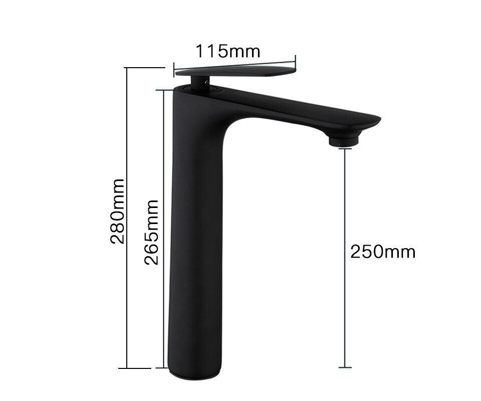 Grifo de baño minimalista negro monomando con caño alto