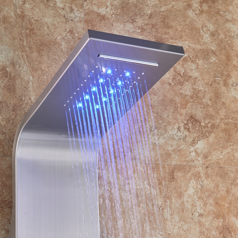 Cascada Ducha de lluvia Spa Masaje Columna de ducha de chorro con luz LED y pantalla