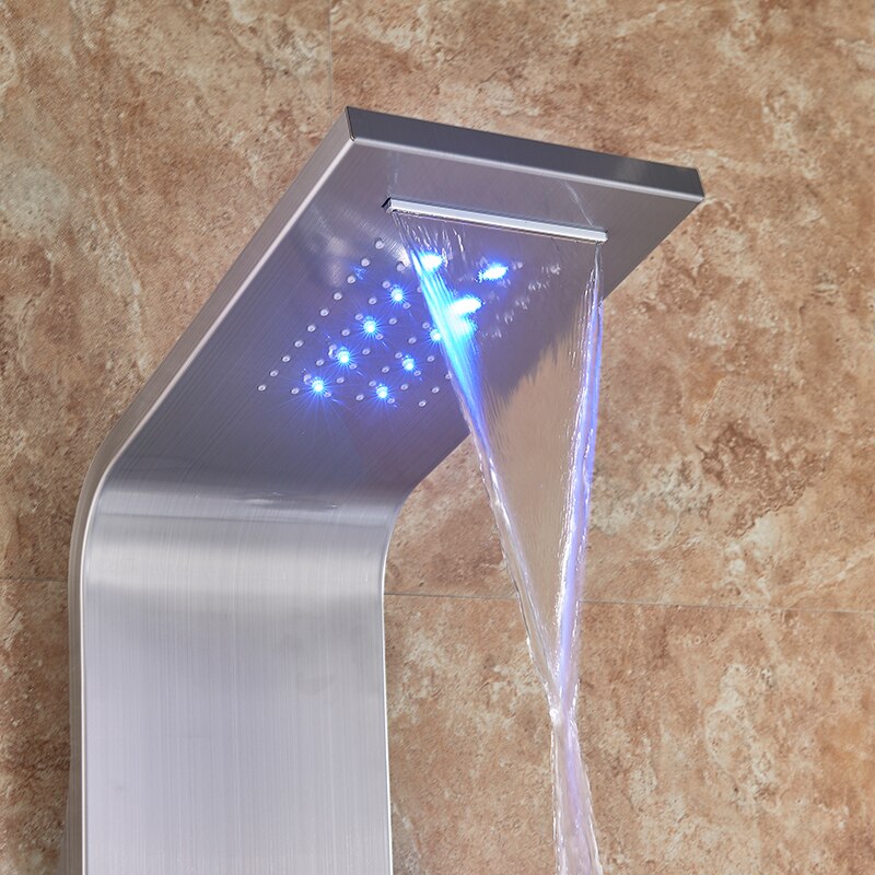 Cascada Ducha de lluvia Spa Masaje Columna de ducha de chorro con luz LED y pantalla