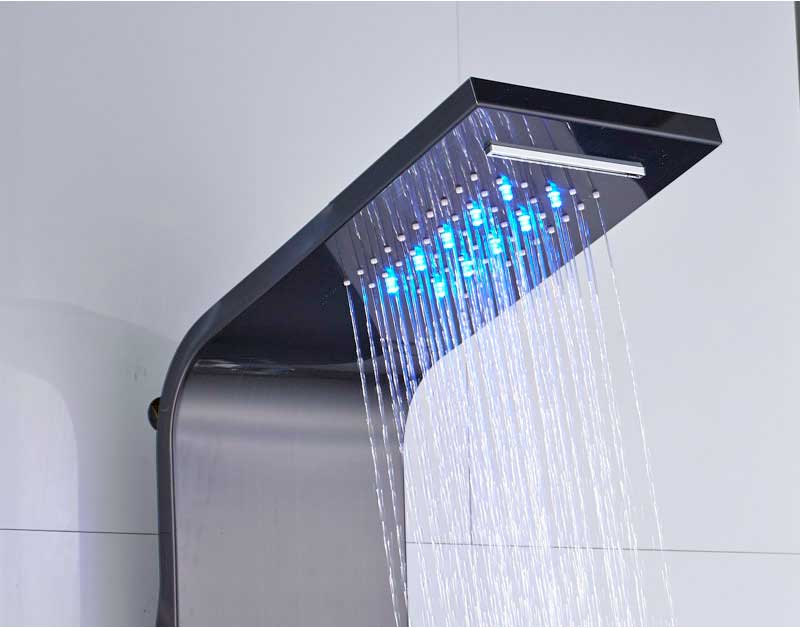 Cascada Ducha de lluvia Spa Masaje Columna de ducha de chorro con luz LED y pantalla