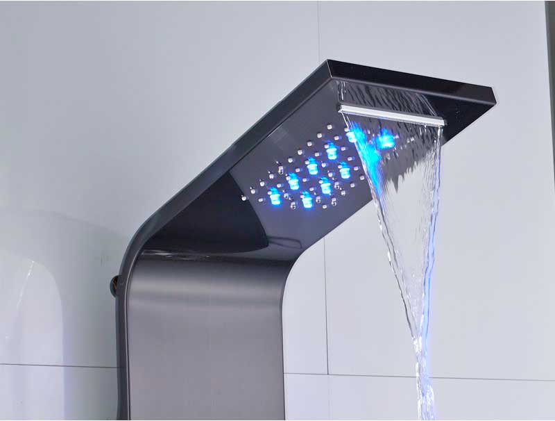 Cascada Ducha de lluvia Spa Masaje Columna de ducha de chorro con luz LED y pantalla