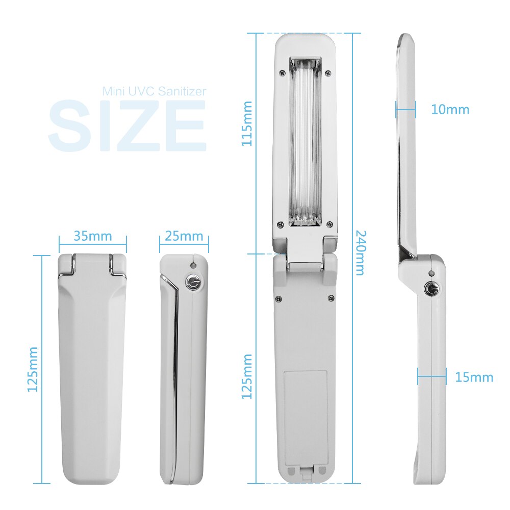 Lámpara de desinfección UVC de mano, lámpara de esterilización UV de 2 W, luz de desinfección ultravioleta plegable, luces de esterilización de viaje