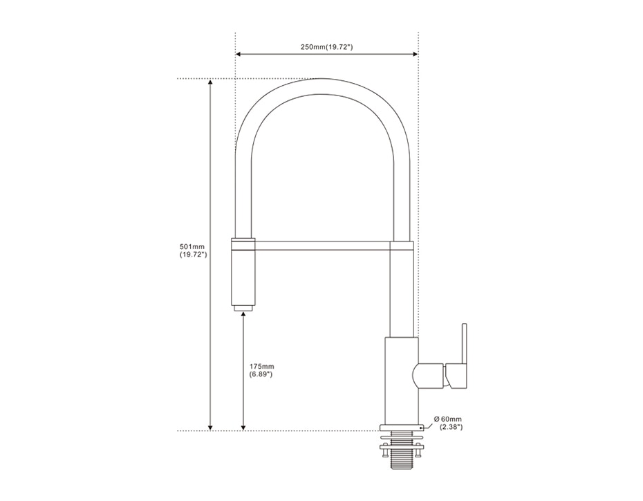 Grifo de cocina abatible de una manija de arco alto negro mate