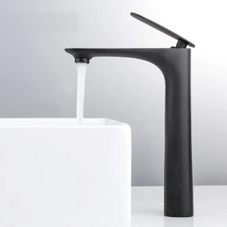 Grifo de baño minimalista negro monomando con caño alto