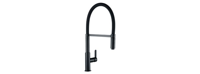 Grifo de cocina abatible de una manija de arco alto negro mate