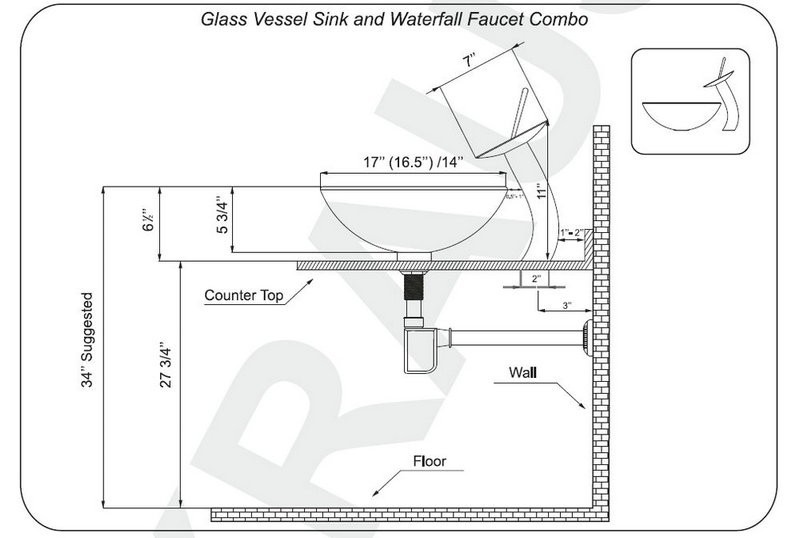 Lavabo de baño de vidrio templado negro con grifo de cascada negro