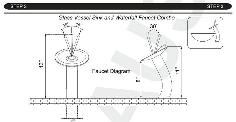 Lavabo de baño de vidrio templado negro con grifo de cascada negro