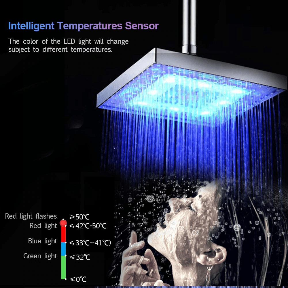 Sensor de temperatura de cabezal de ducha de lluvia LED RGB