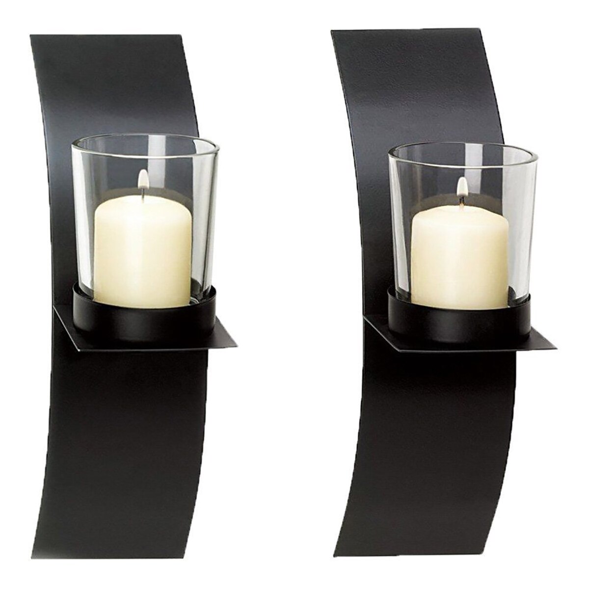 Candelero moderno negro para colgar en la pared con vidrio transparente