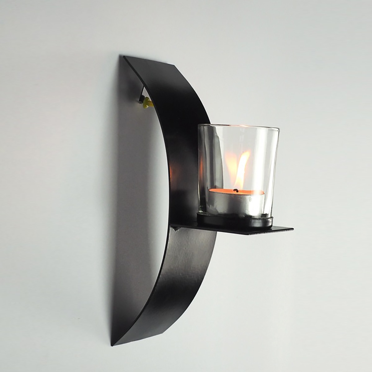 Candelero moderno negro para colgar en la pared con vidrio transparente